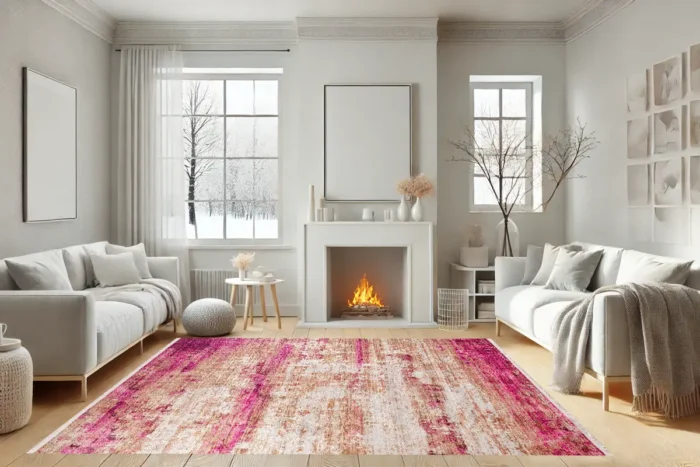 Canlı Rustik Pembe Yıkanabilir Halı - Görsel 3