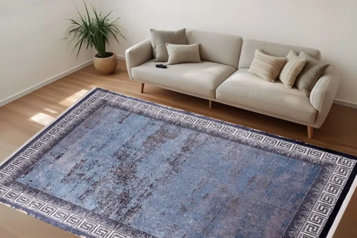 Mavi Klasik Kenarlı Yıkanabilir Halı - Görsel 2