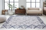 Blue Lattice Elegance Yıkanabilir Halı - Görsel 4