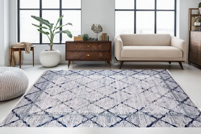 Blue Lattice Elegance Yıkanabilir Halı - Görsel 4