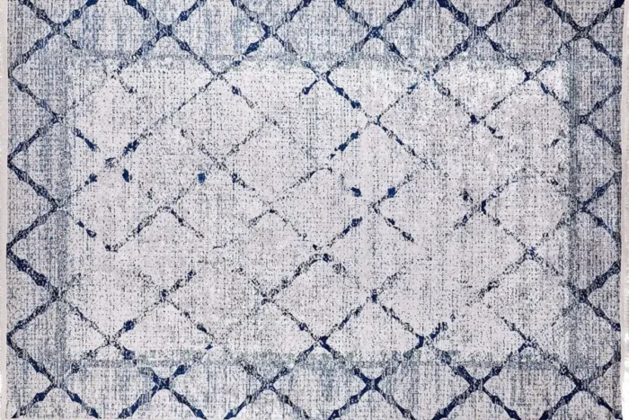 Blue Lattice Elegance Yıkanabilir Halı - Görsel 1