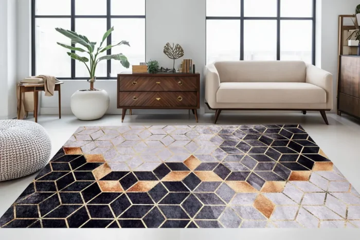 Modern Geometrik Lüks Yıkanabilir Halı - Görsel 4