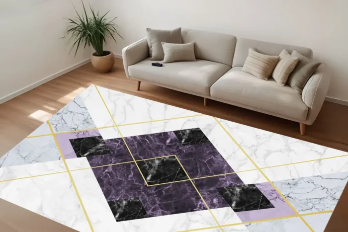 Ametist Lüks Geometrik Yıkanabilir Halı - Görsel 2