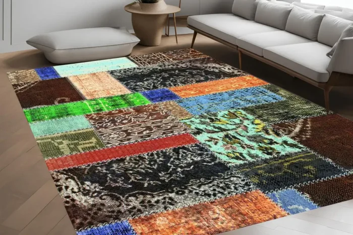 Vintage Patchwork Renkleri Yıkanabilir Halı - Görsel 3