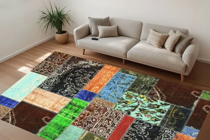 Vintage Patchwork Renkleri Yıkanabilir Halı - Görsel 2